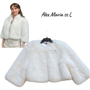 NWT Alex Marie White Faux Fur Bolero Shrug Jacket Cropped sz L